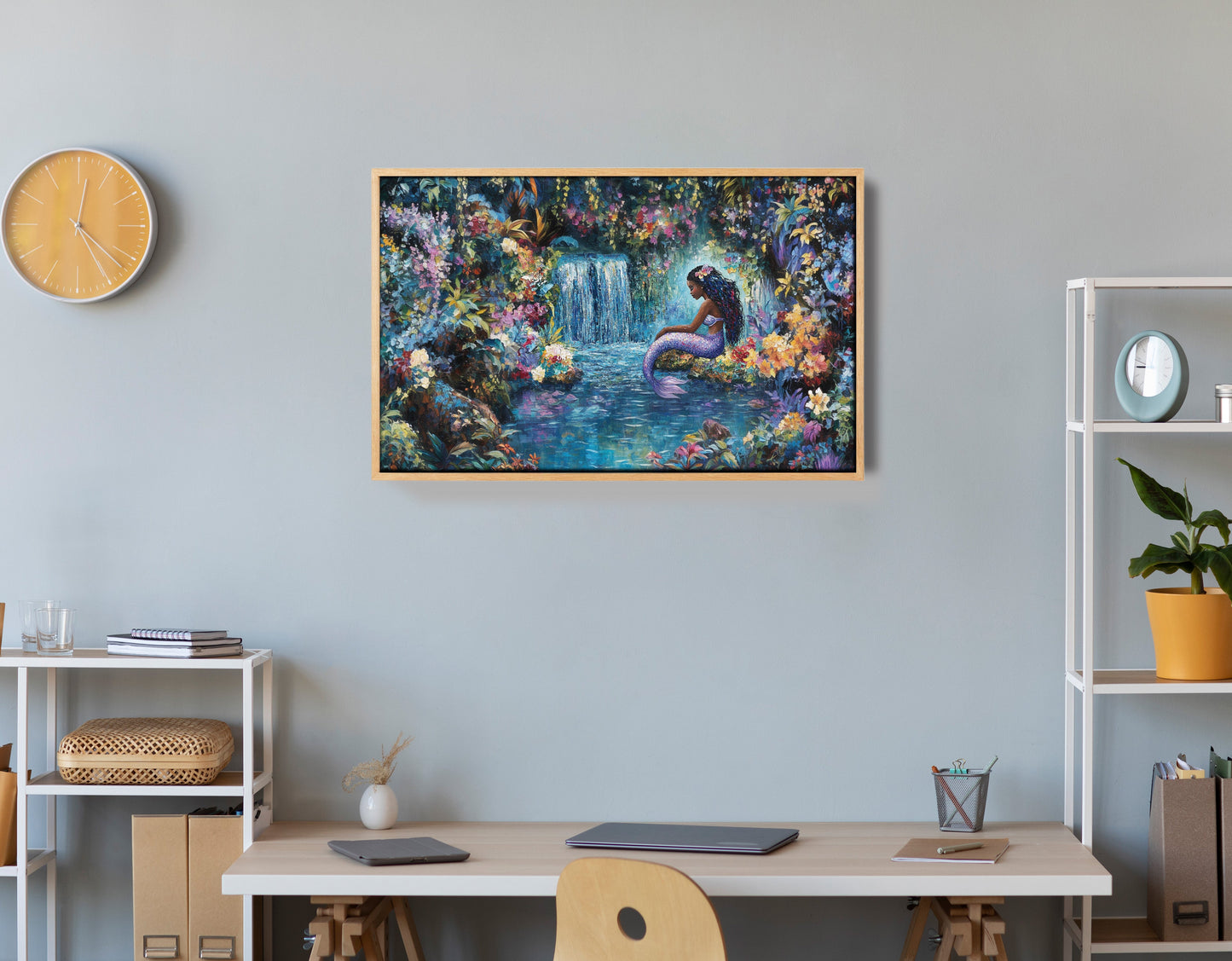 Black Mermaid Waterfall Fantasy African American canvas print view 54