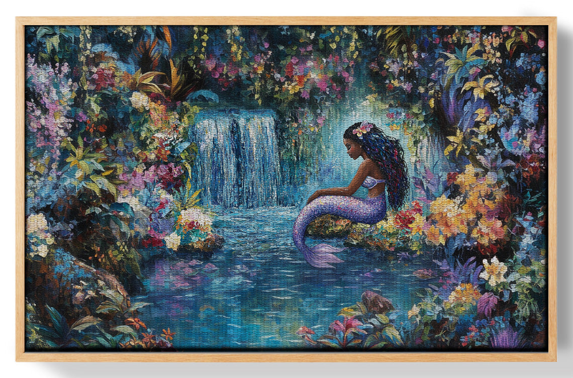 Black Mermaid Waterfall Fantasy African American canvas print view 49