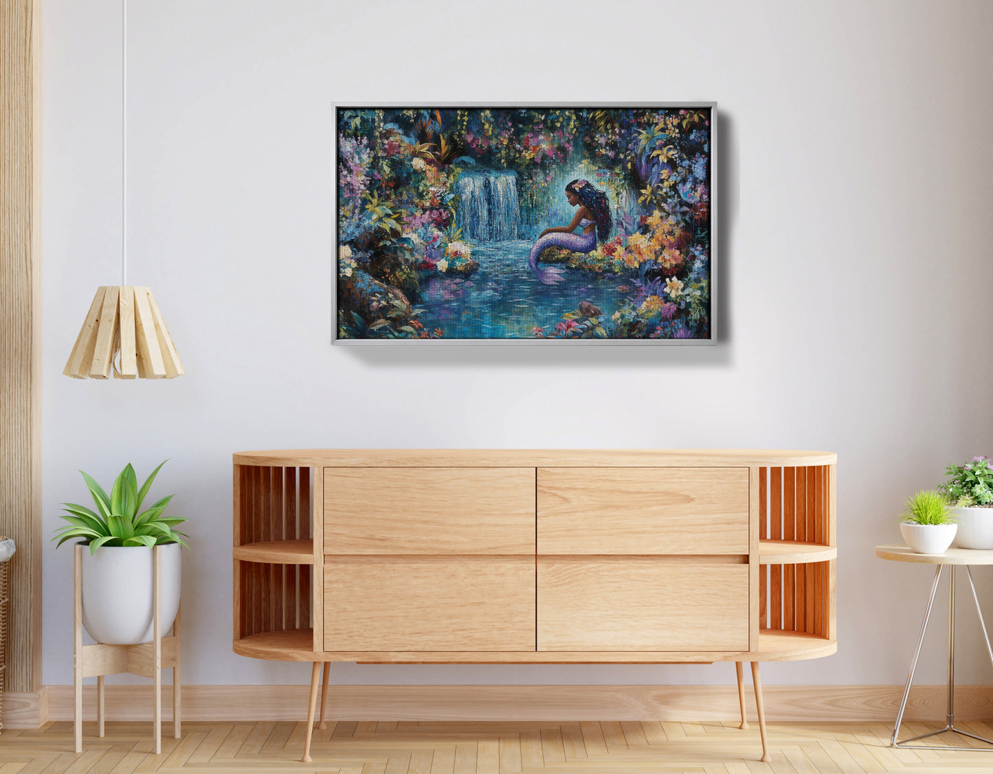 Black Mermaid Waterfall Fantasy African American canvas print view 56
