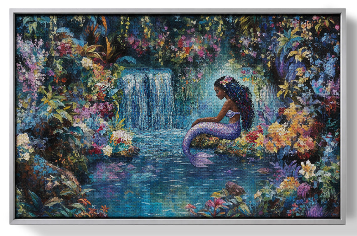 Black Mermaid Waterfall Fantasy African American canvas print view 55