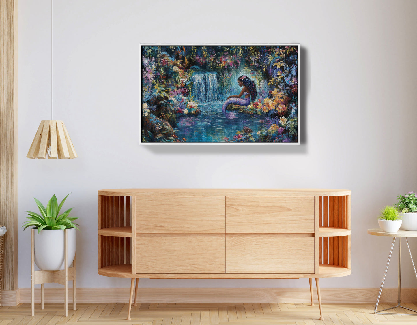 Black Mermaid Waterfall Fantasy African American canvas print view 62