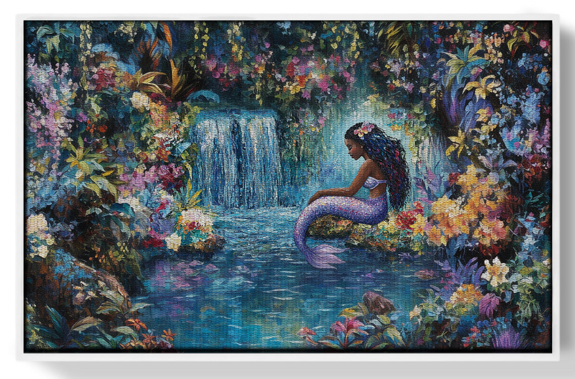 Black Mermaid Waterfall Fantasy African American canvas print view 61