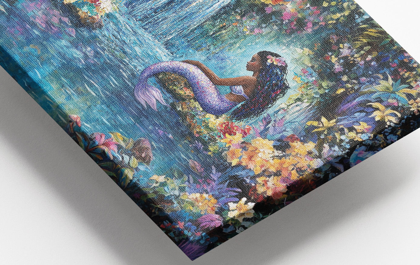 Black Mermaid Waterfall Fantasy African American canvas print view 16