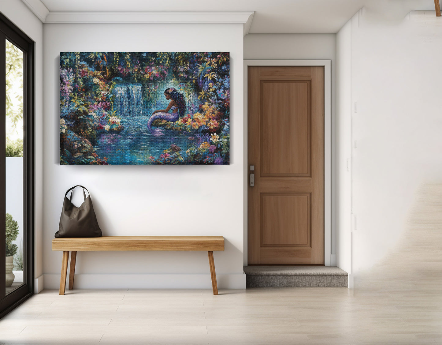 Black Mermaid Waterfall Fantasy African American canvas print view 17