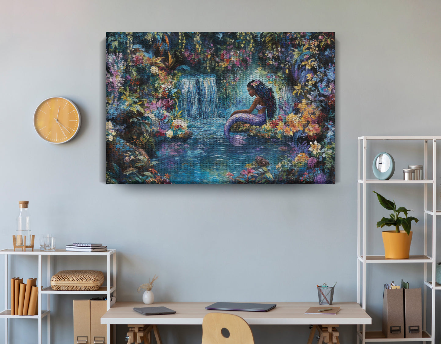 Black Mermaid Waterfall Fantasy African American canvas print view 18