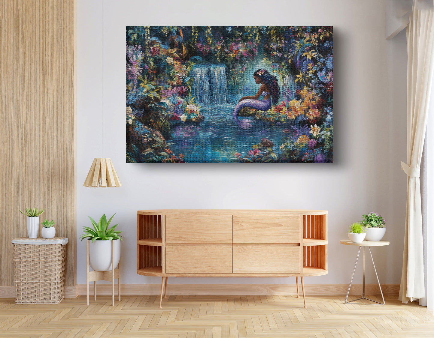 Black Mermaid Waterfall Fantasy African American canvas print view 14