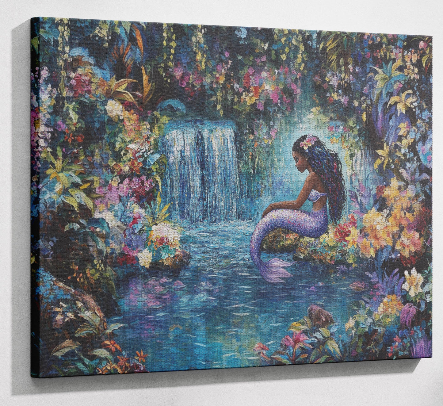 Black Mermaid Waterfall Fantasy African American canvas print view 13