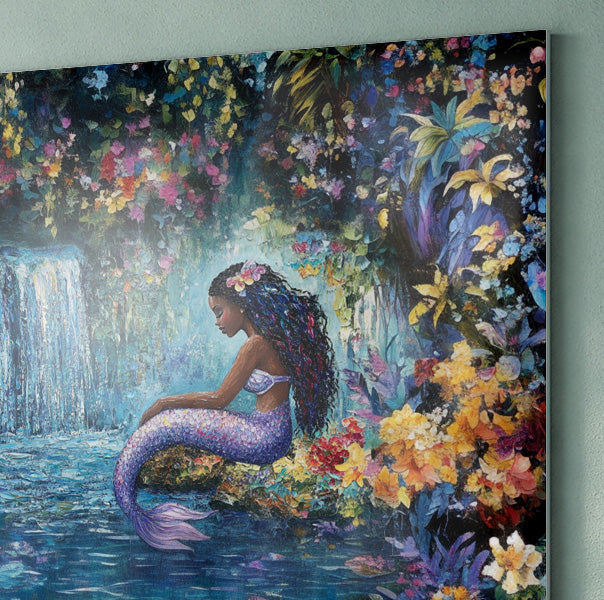 Black Mermaid Waterfall Fantasy African American canvas print view 22