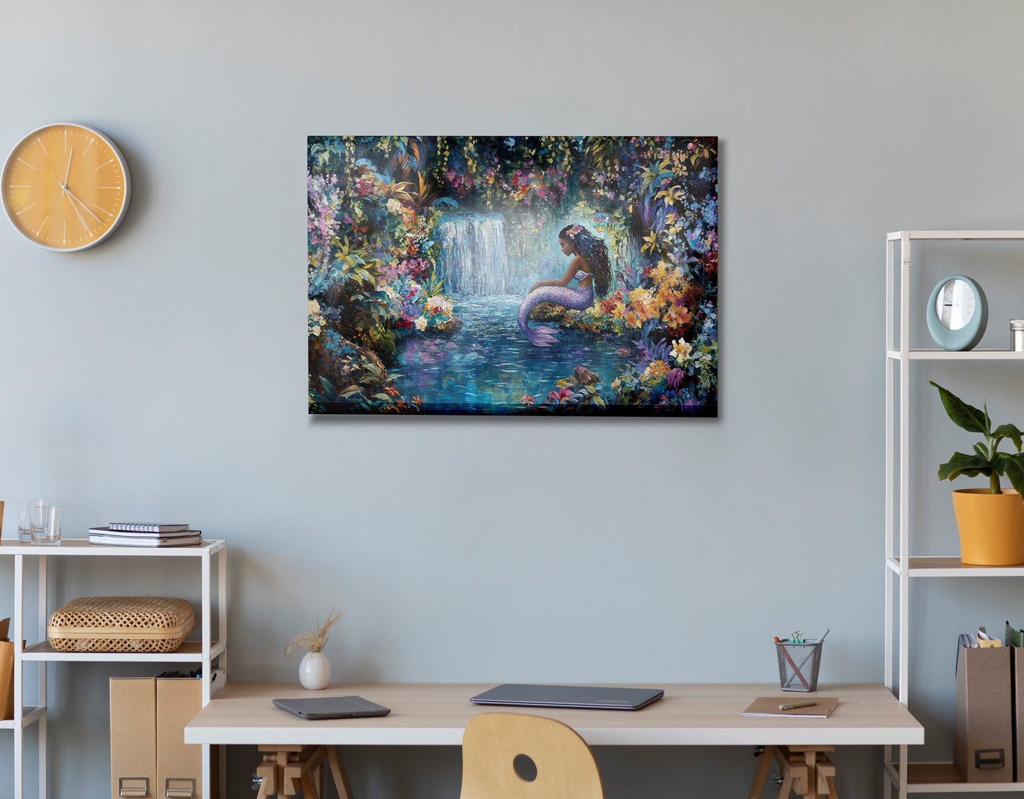 Black Mermaid Waterfall Fantasy African American canvas print view 24