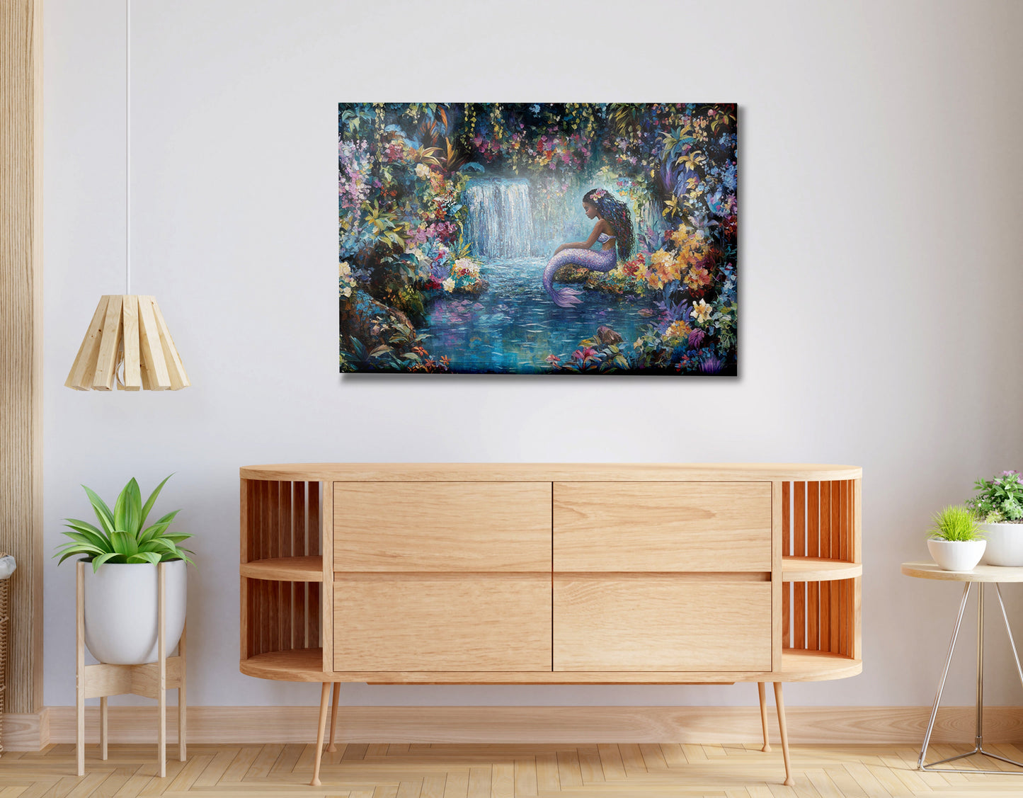 Black Mermaid Waterfall Fantasy African American canvas print view 20