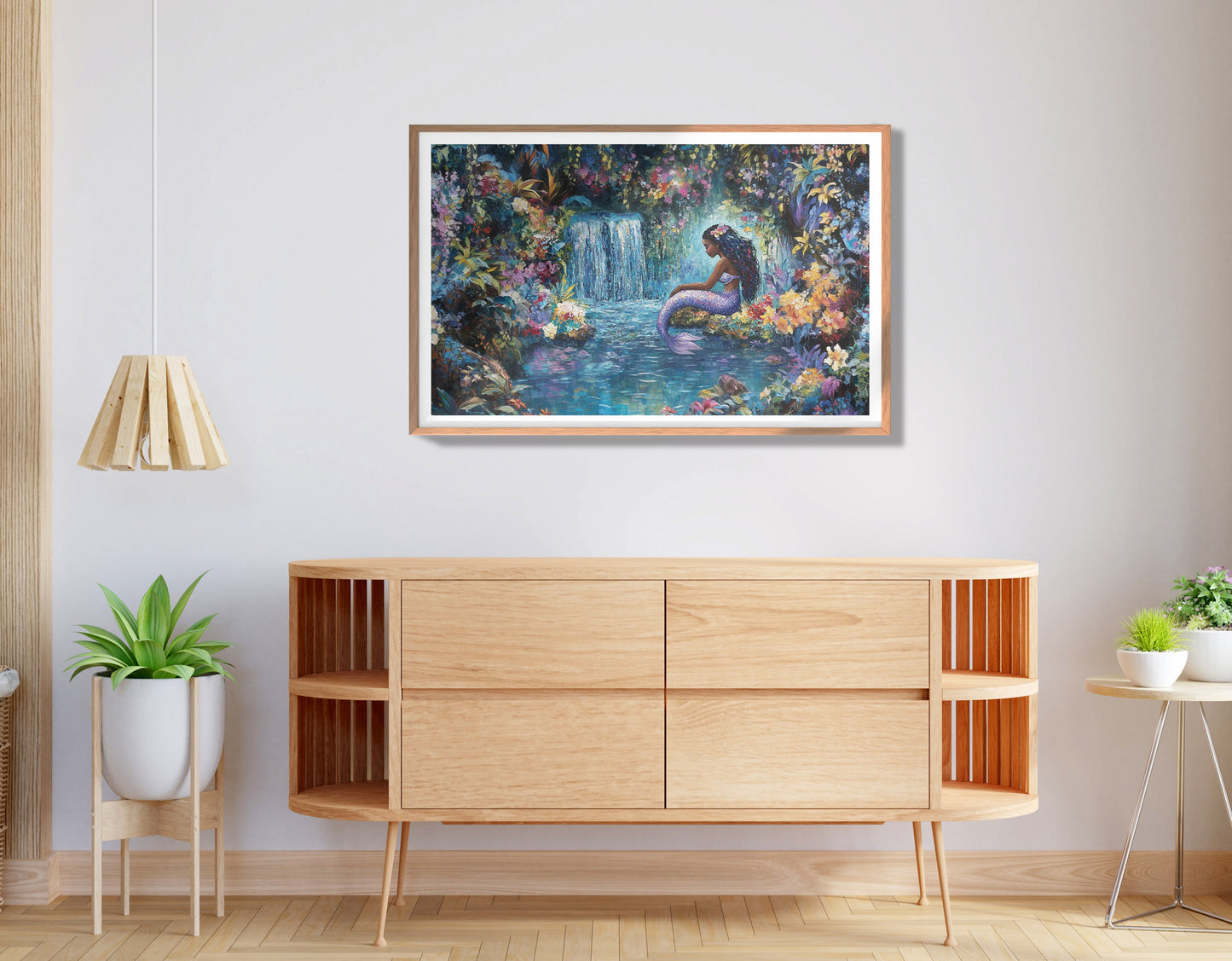 Black Mermaid Waterfall Fantasy African American canvas print view 80