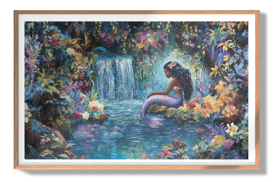 Black Mermaid Waterfall Fantasy African American canvas print view 79