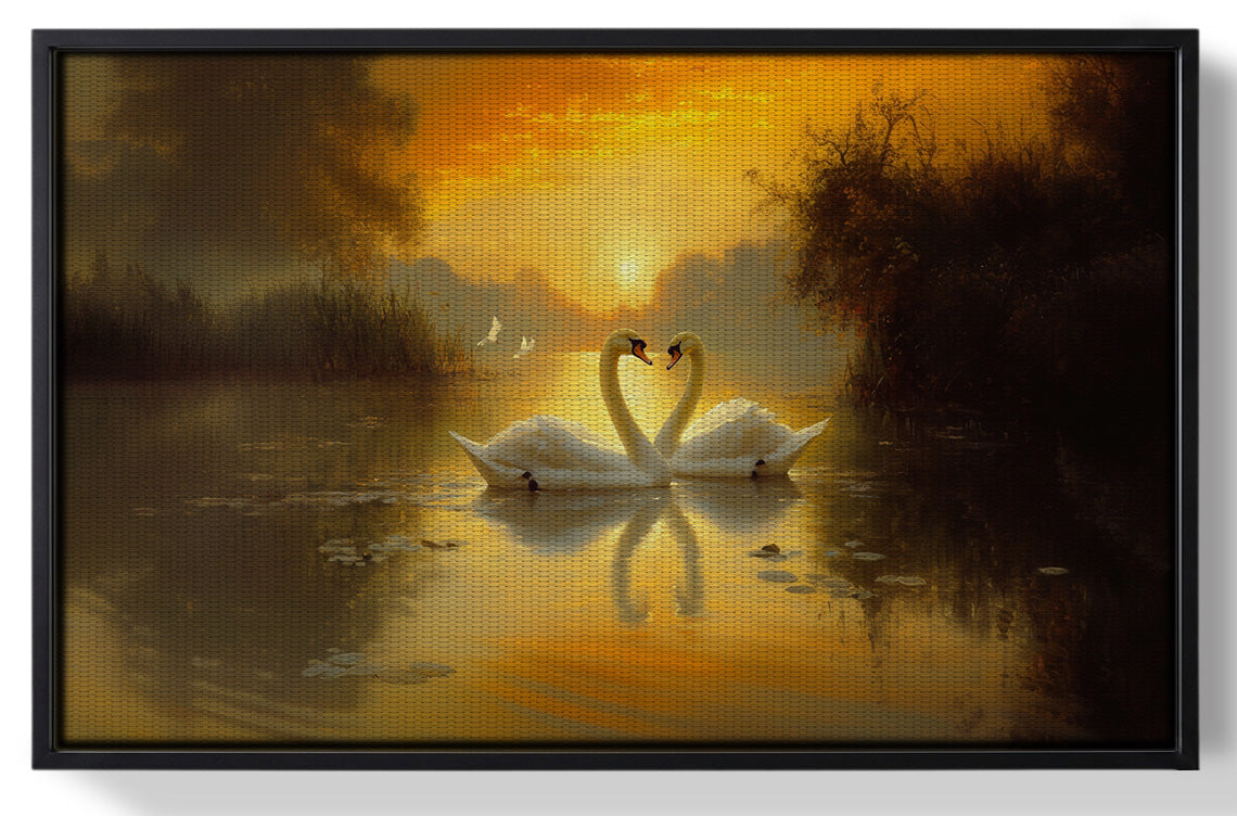 Framed Golden Swan Lake African American canvas print for home decor