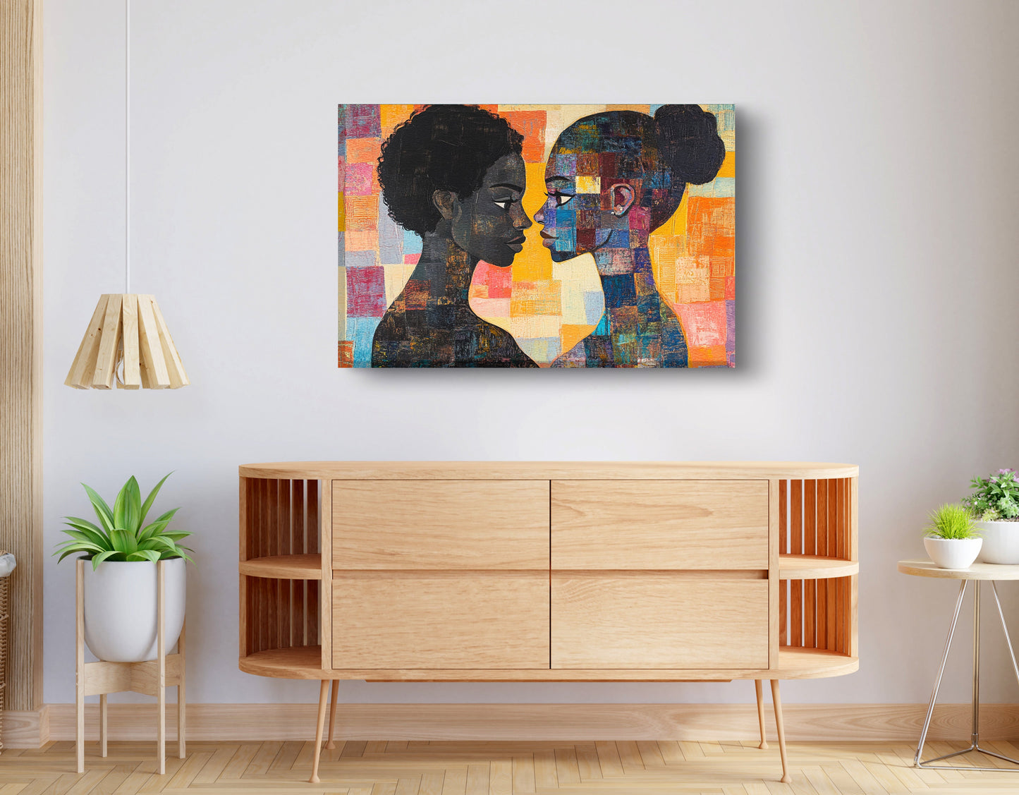 Black Lesbian Couple Portrait Black love wall art displayed as living room wall decor
