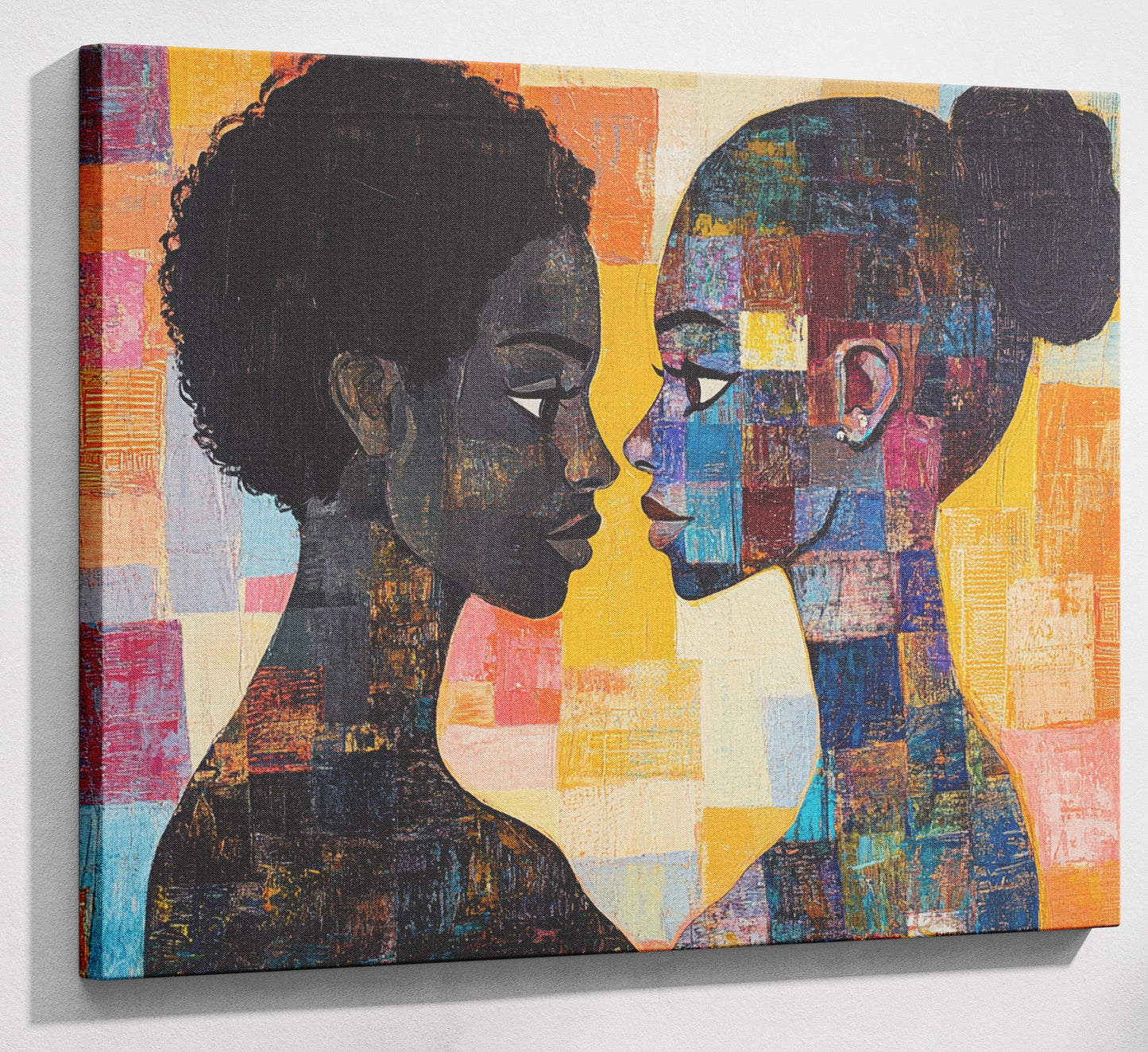 Black Lesbian Couple Portrait Black love wall art canvas print with visible wall art format