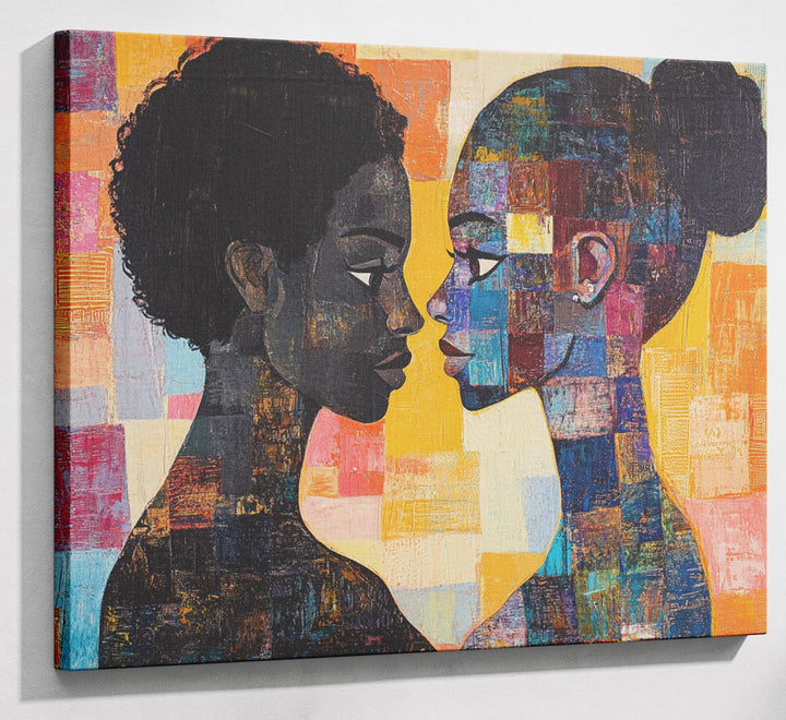 Black Lesbian Couple Portrait Black love wall art canvas print with visible wall art format