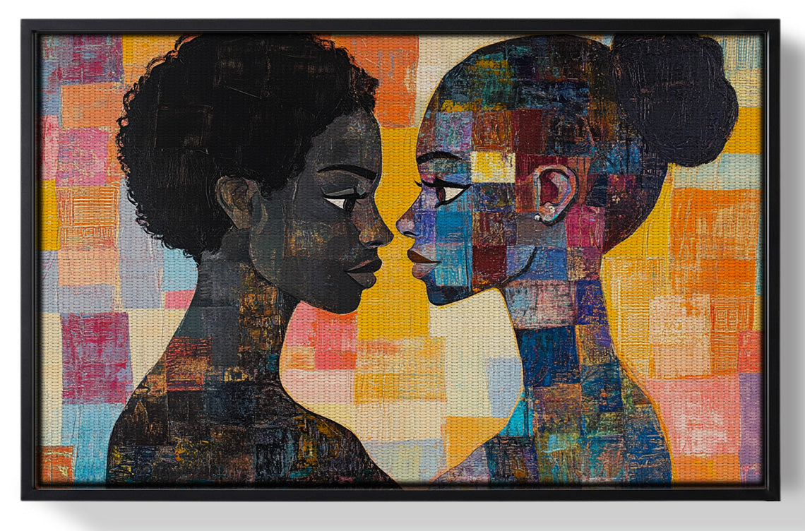 Framed Black Lesbian Couple Portrait Black love wall art for home decor