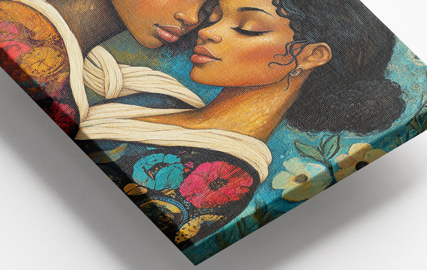 Close-up of Black Lesbian Couple Embrace Black love wall art detail