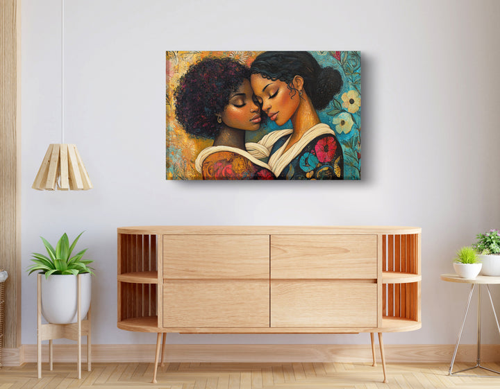 Black Lesbian Couple Embrace Wall Art Print