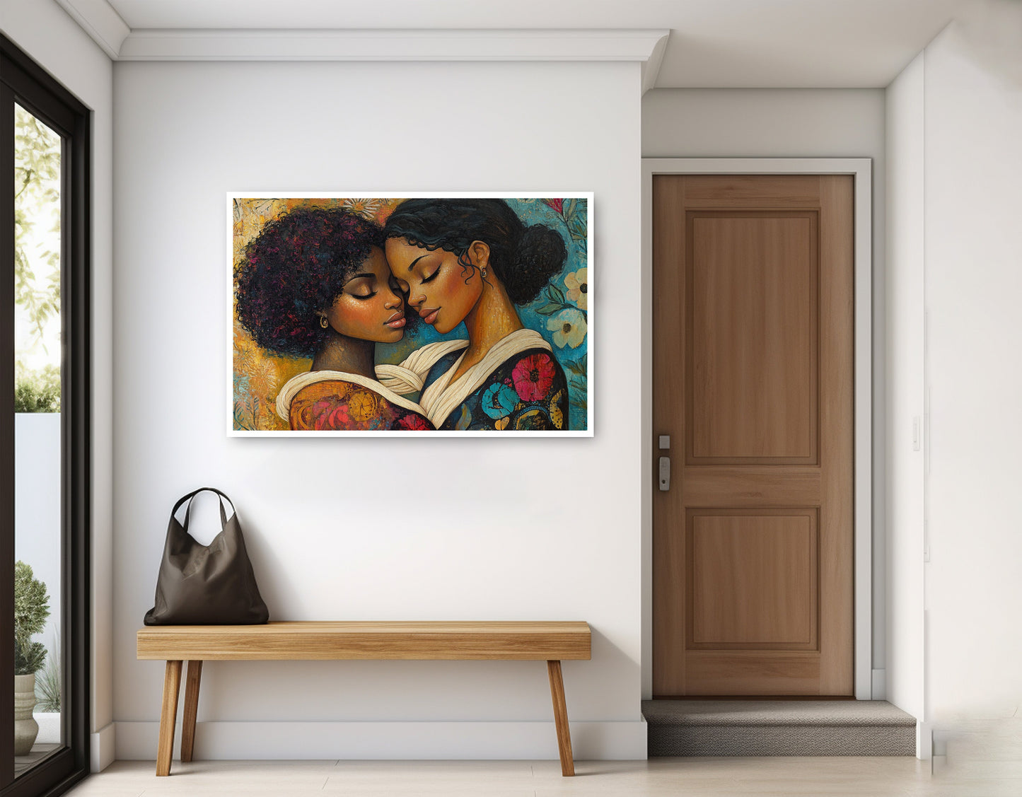 Black Lesbian Couple Embrace Black love wall art home decor view