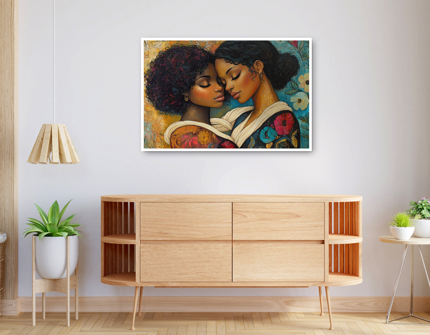 Alternate view of Black Lesbian Couple Embrace Black love wall art canvas print