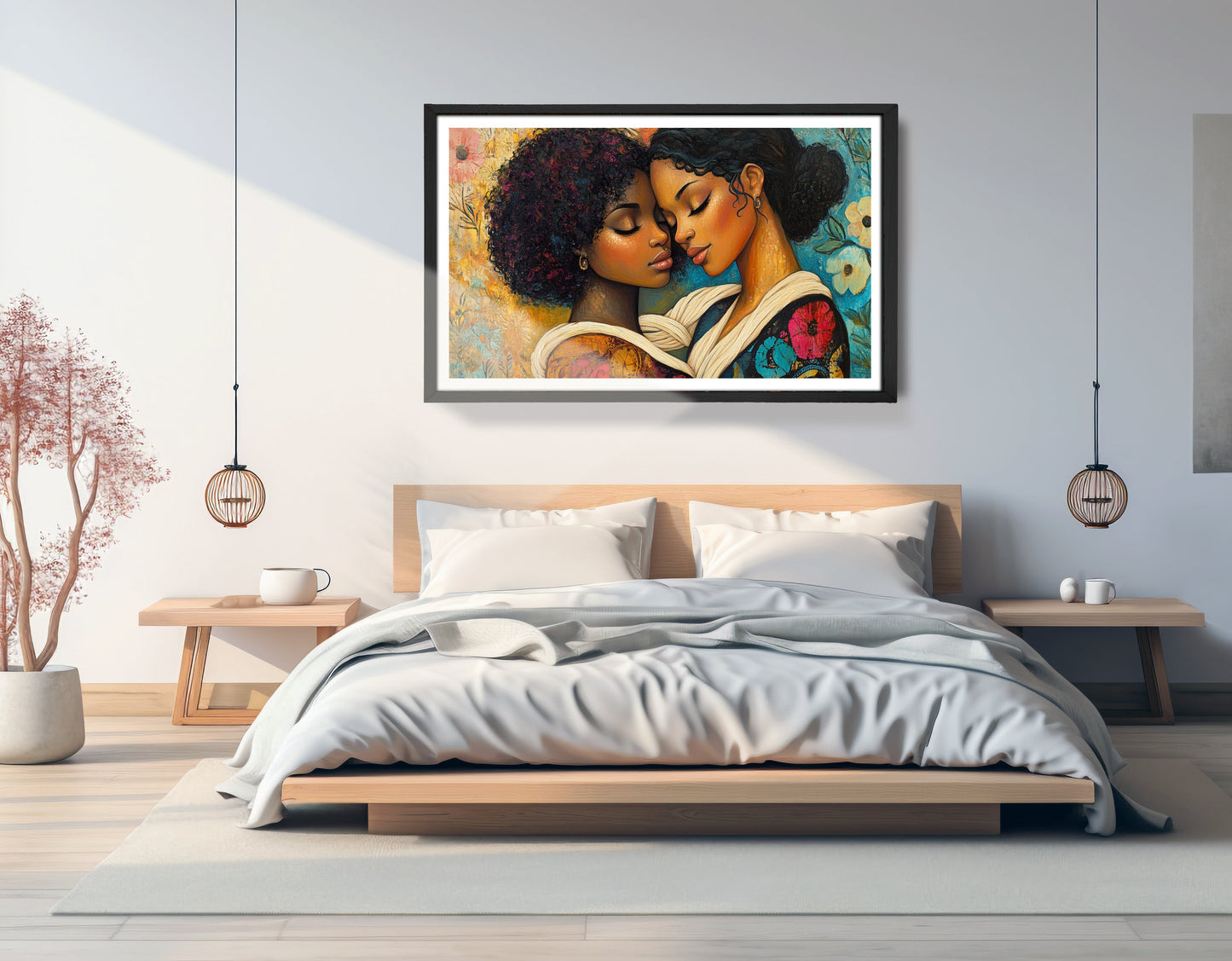 Black Lesbian Couple Embrace Black love wall art view 69