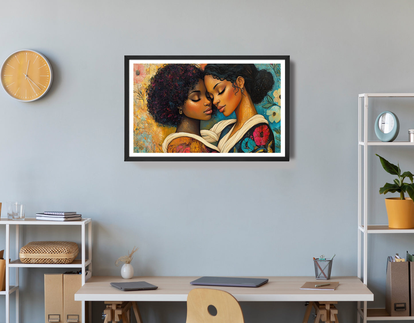 Black Lesbian Couple Embrace Black love wall art view 72