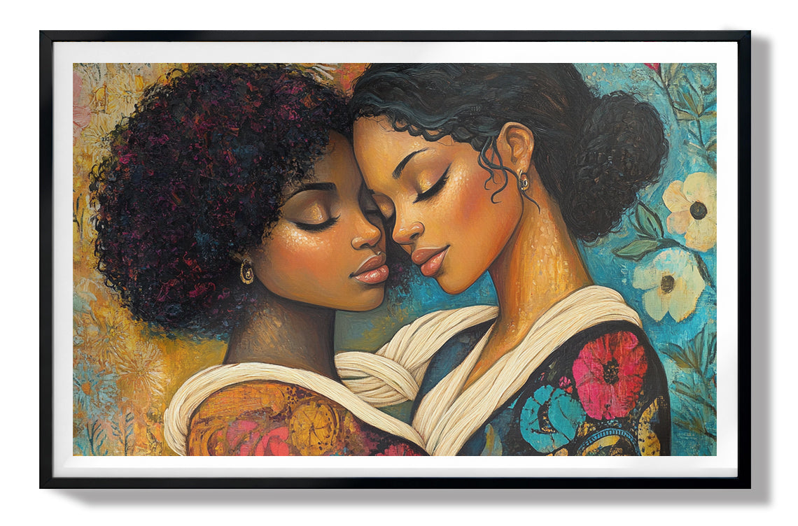 Black Lesbian Couple Embrace Black love wall art view 67