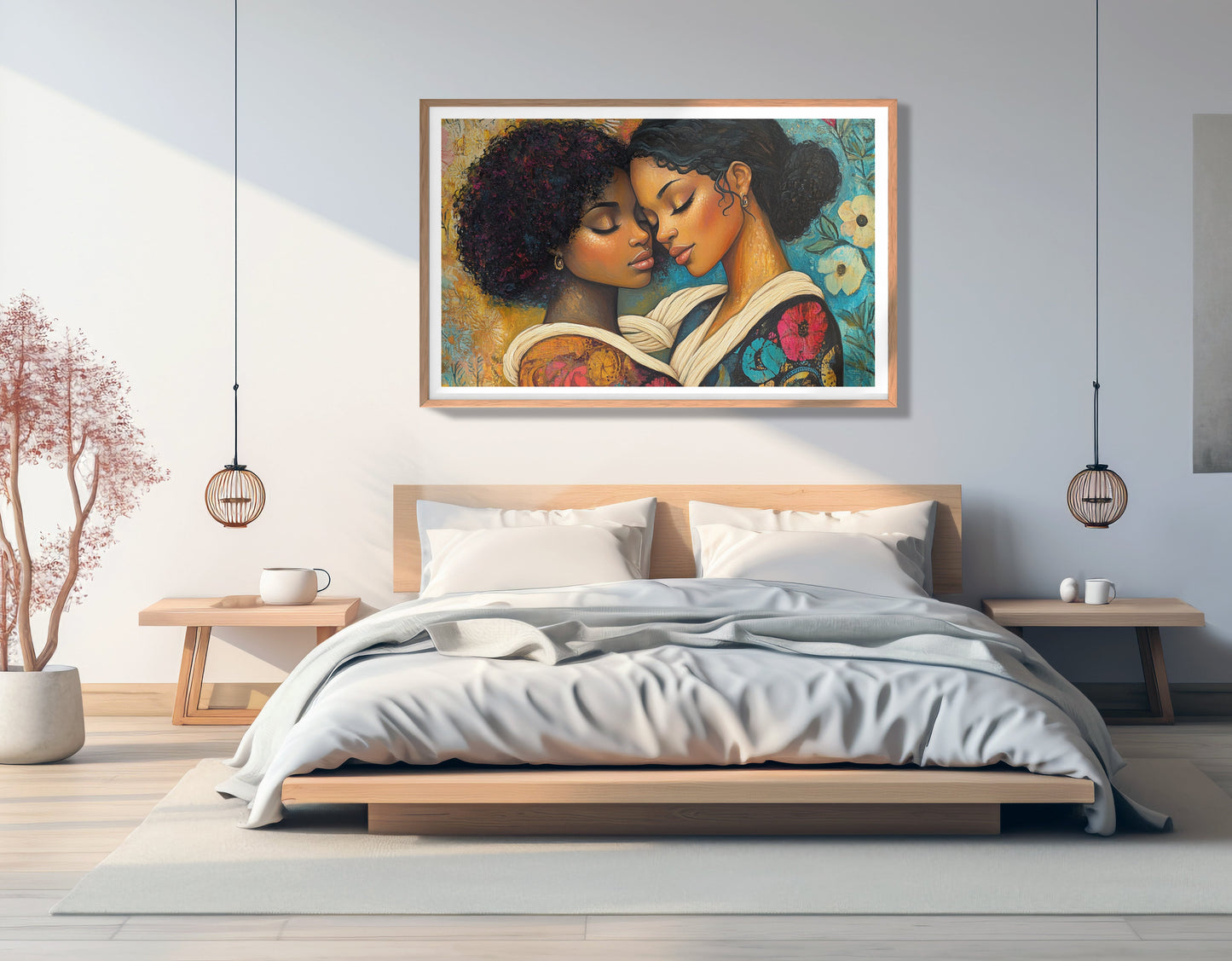 Black Lesbian Couple Embrace Black love wall art view 81