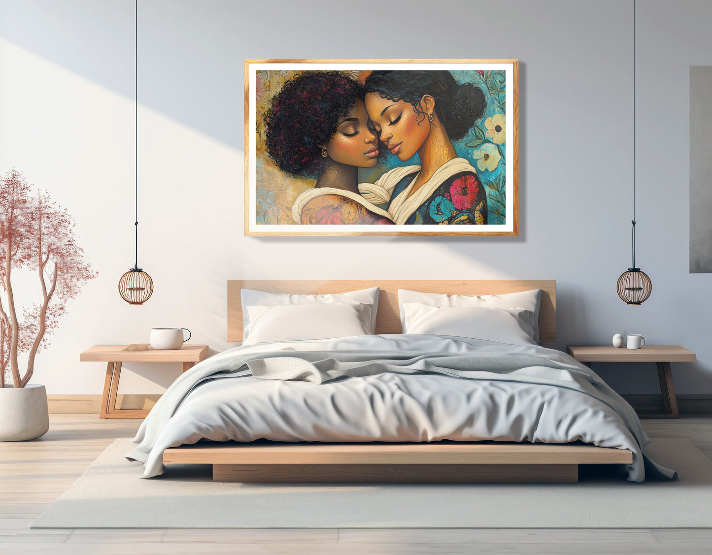 Black Lesbian Couple Embrace Black love wall art view 75