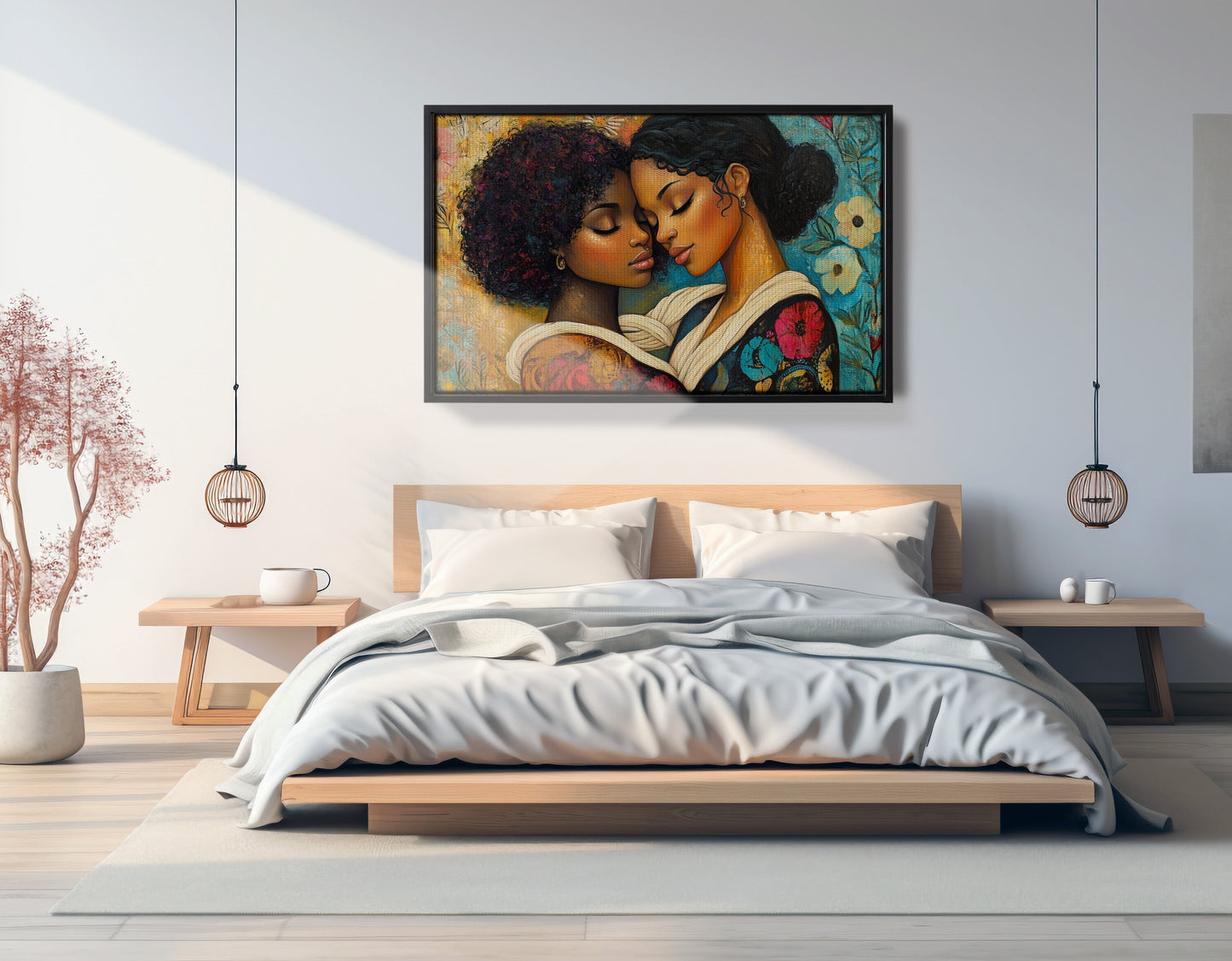 Black Lesbian Couple Embrace Black love wall art view 27