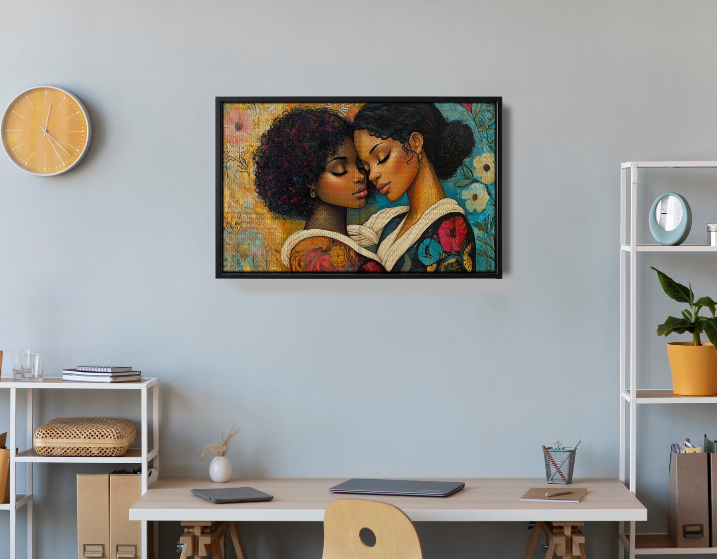 Black Lesbian Couple Embrace Black love wall art view 30
