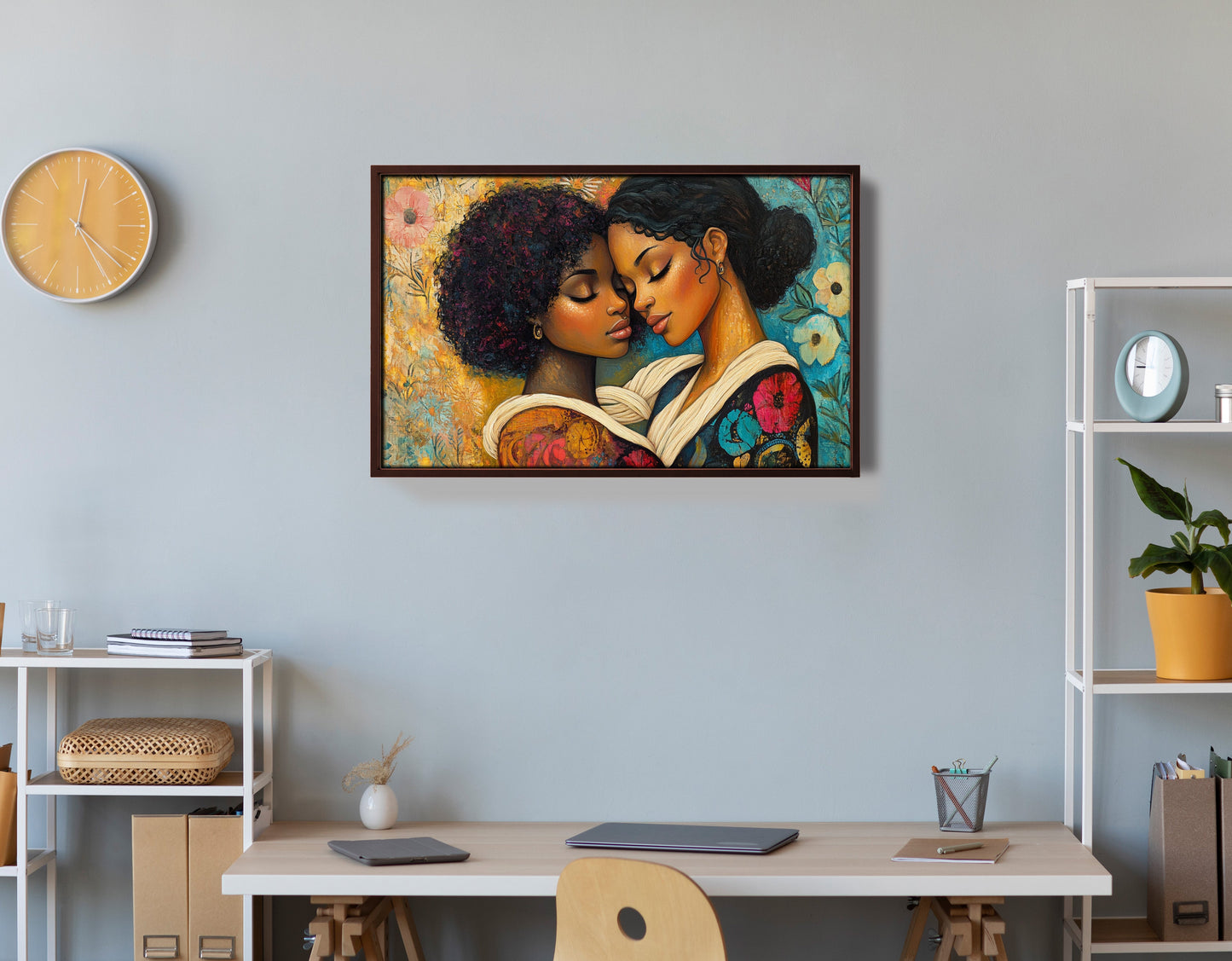 Black Lesbian Couple Embrace Black love wall art view 36