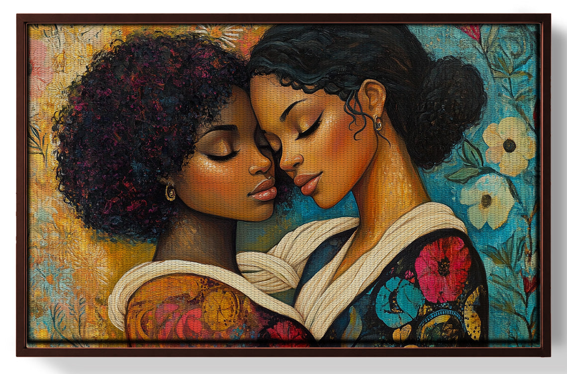 Black Lesbian Couple Embrace Black love wall art view 31