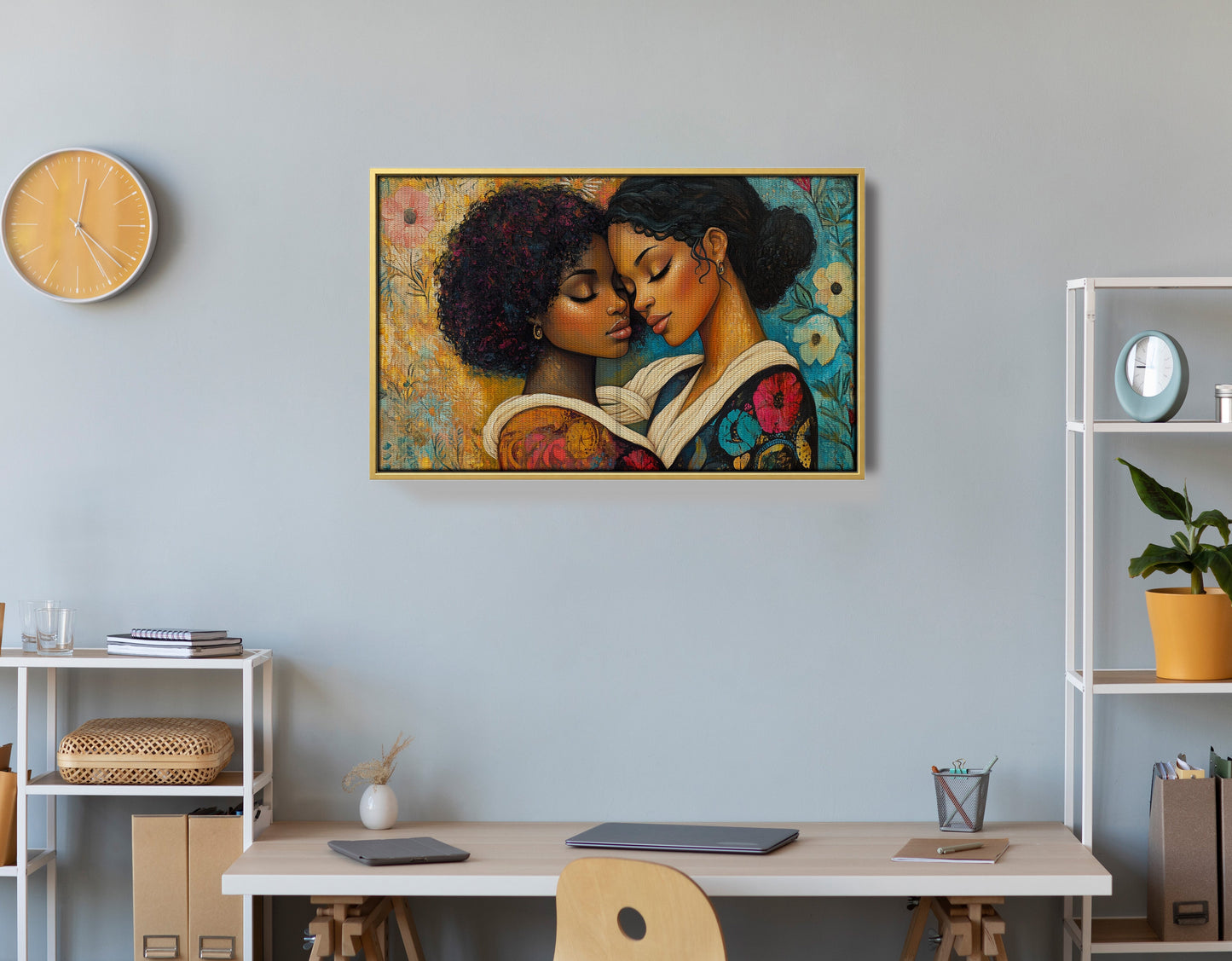 Black Lesbian Couple Embrace Black love wall art view 42