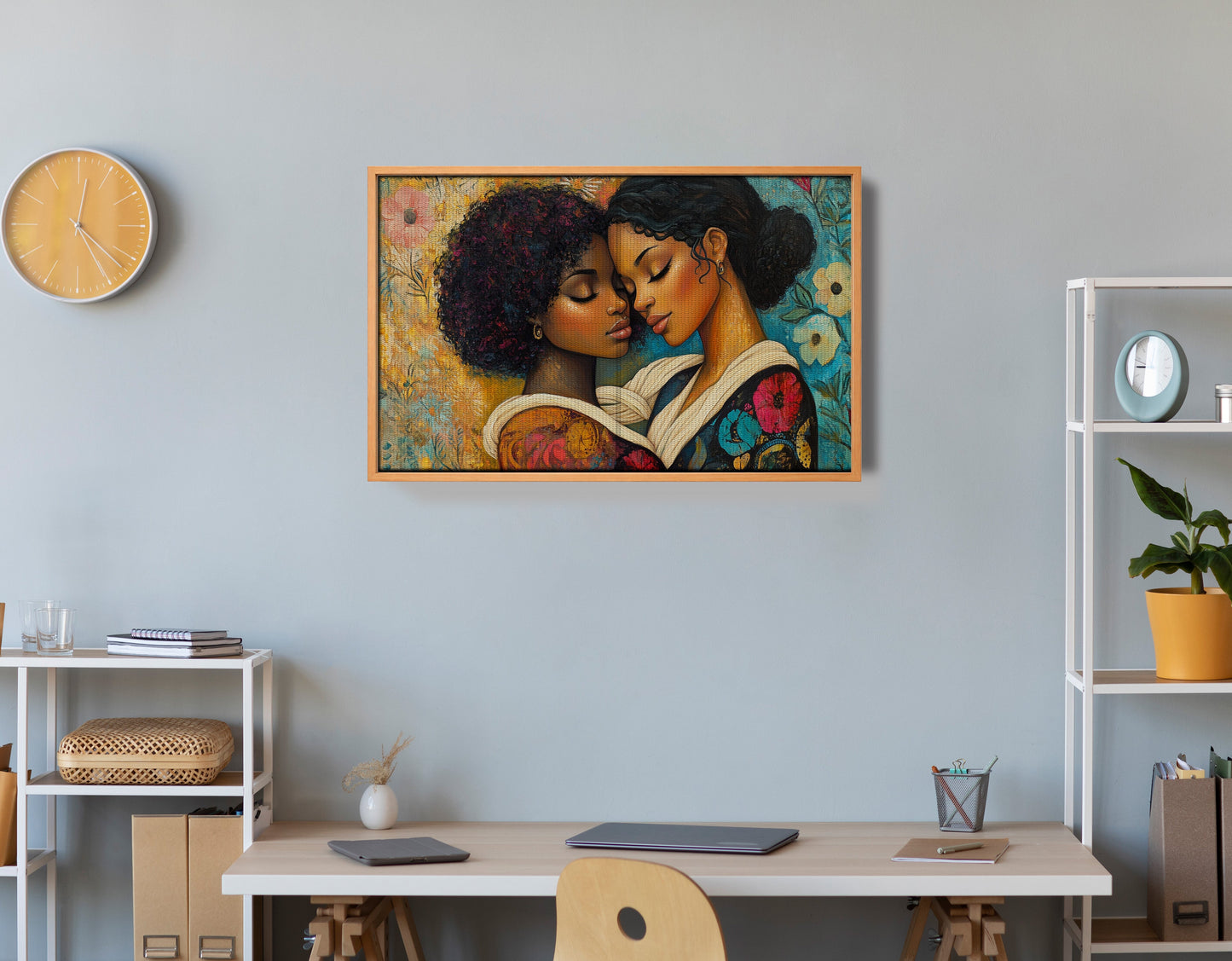 Black Lesbian Couple Embrace Black love wall art view 48