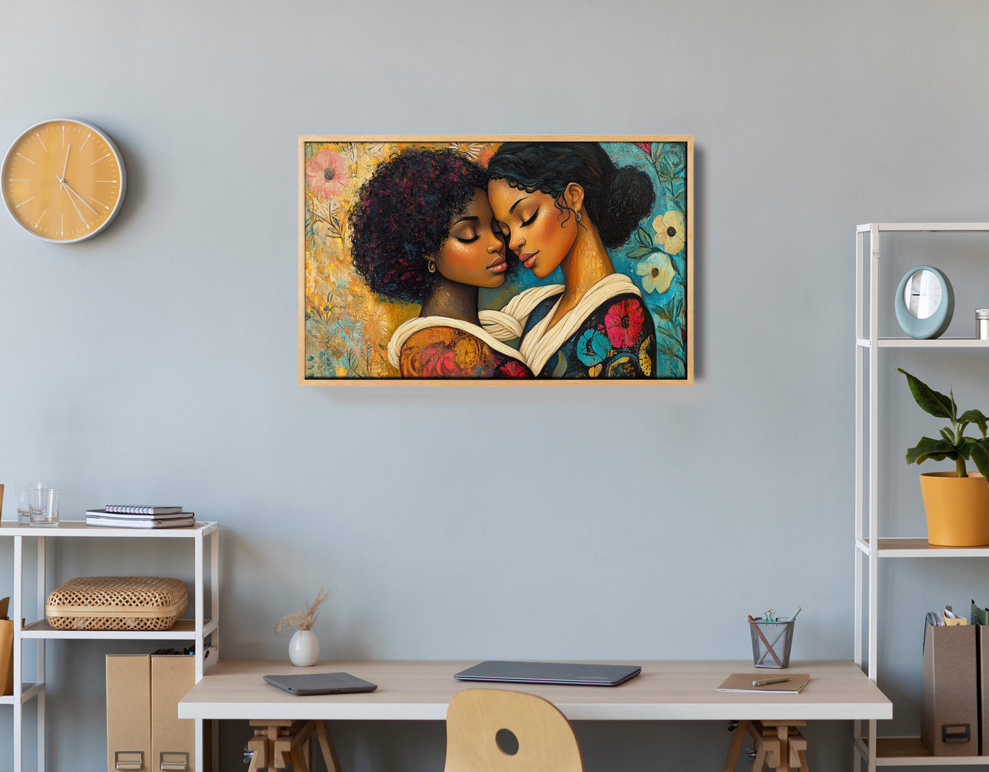 Black Lesbian Couple Embrace Black love wall art view 54