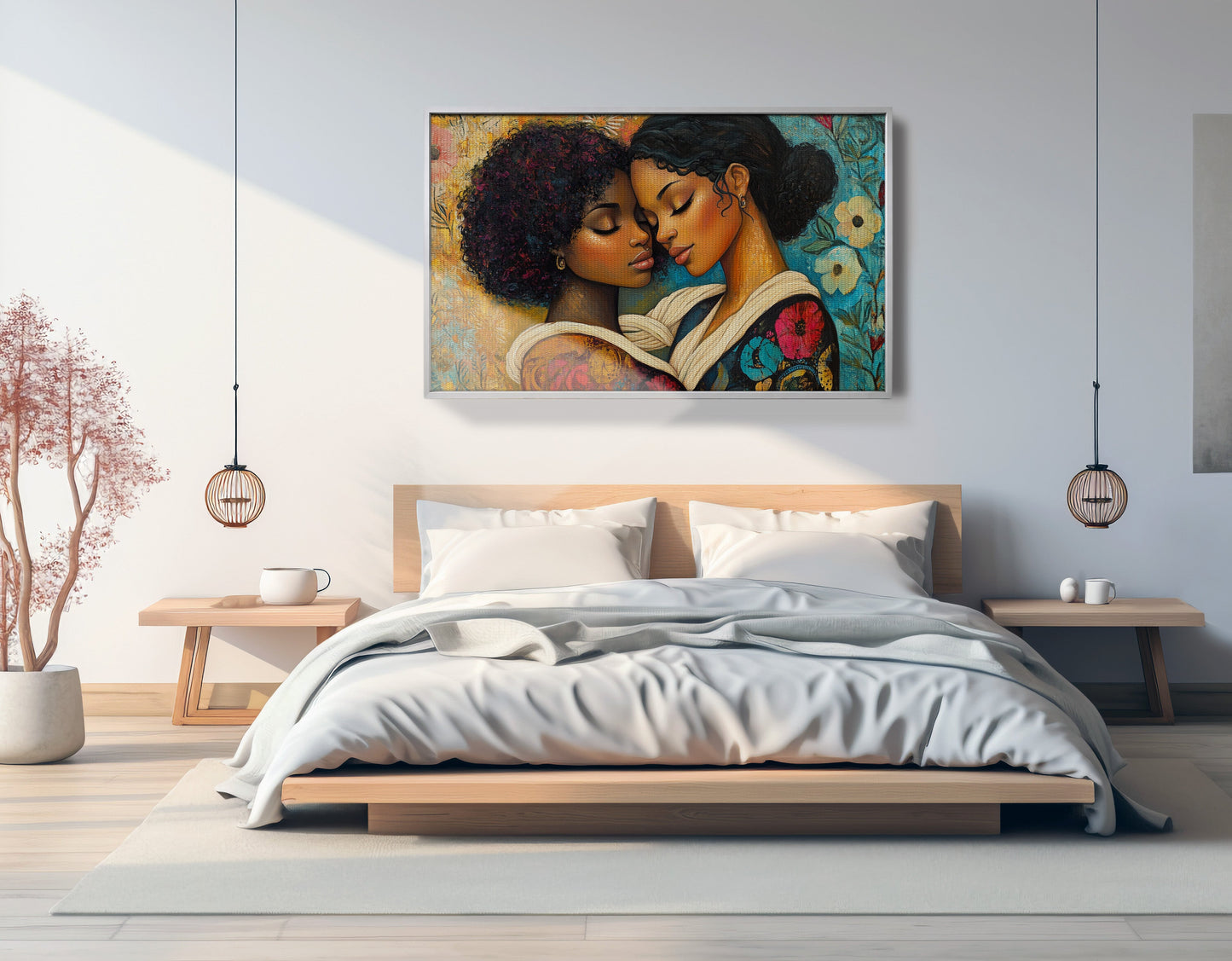 Black Lesbian Couple Embrace Black love wall art view 57