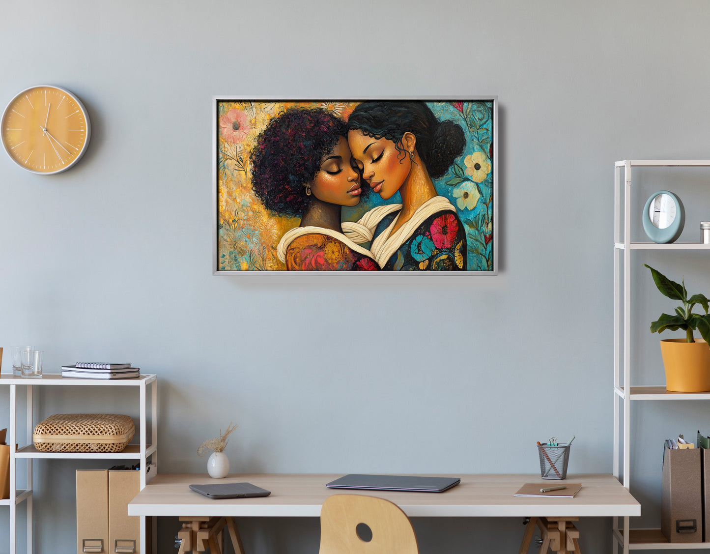 Black Lesbian Couple Embrace Black love wall art view 60