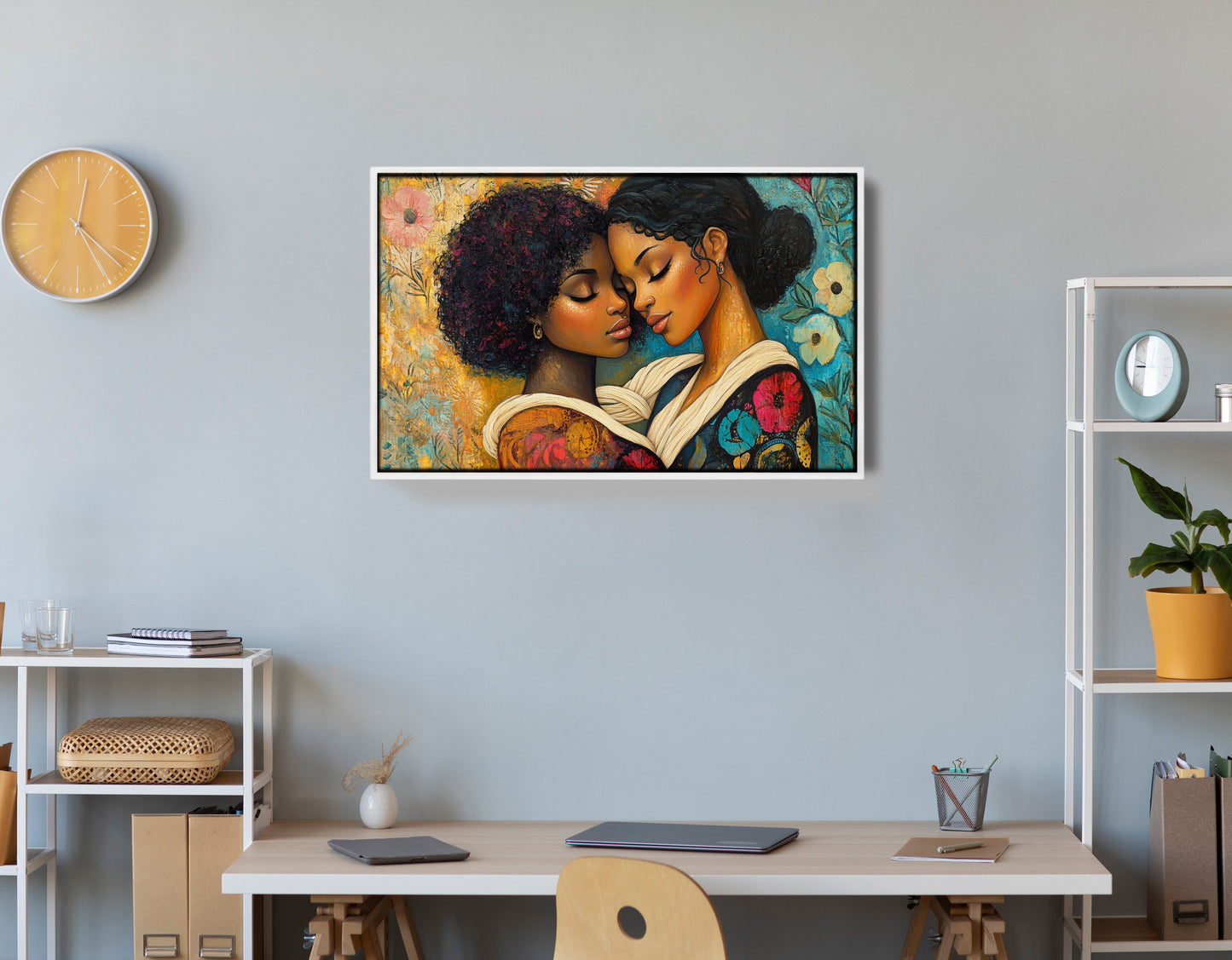 Black Lesbian Couple Embrace Black love wall art view 66