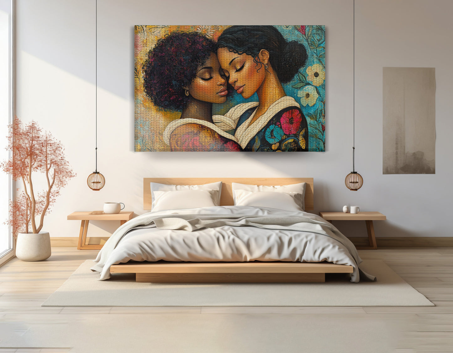 Black Lesbian Couple Embrace Black love wall art view 15