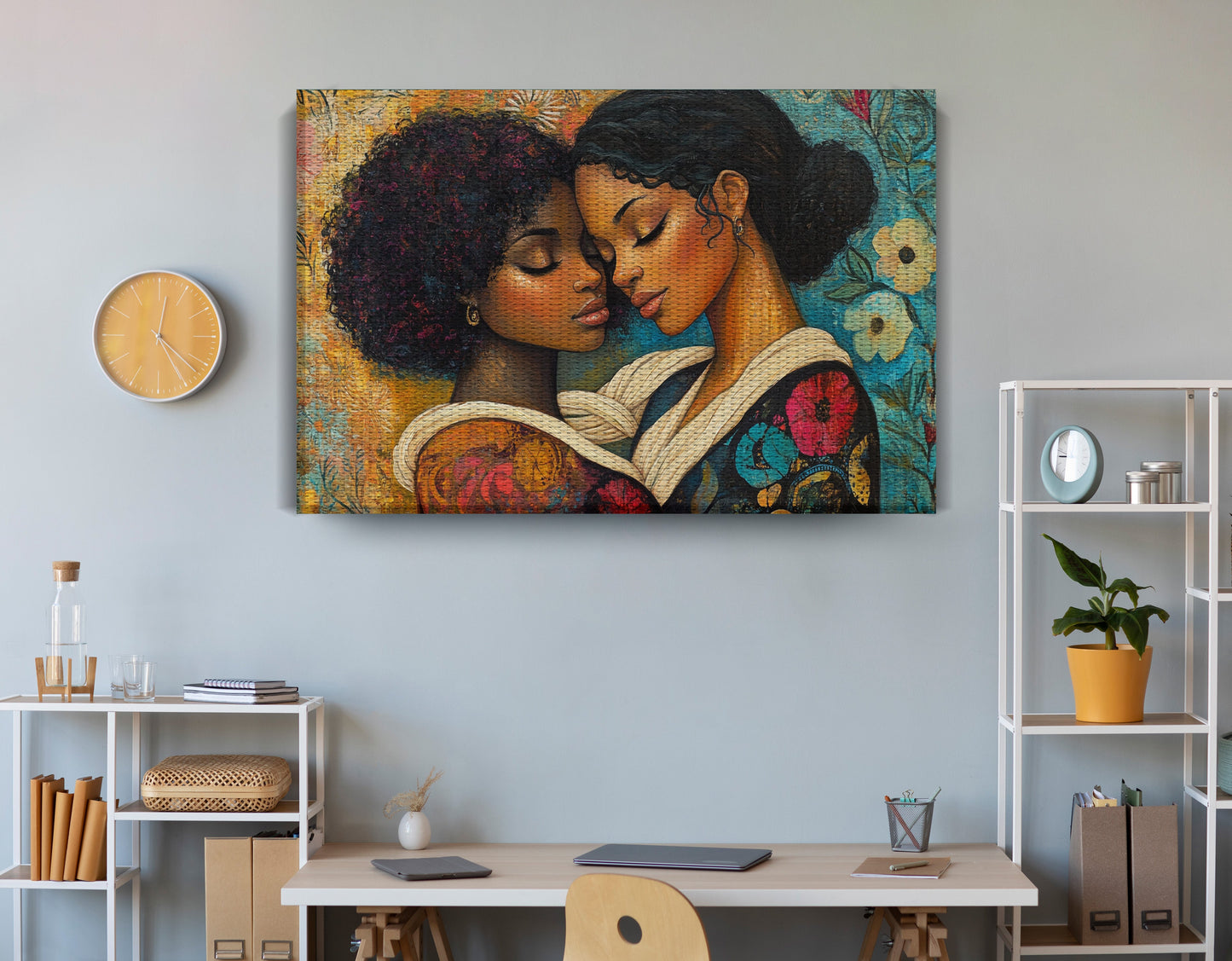 Black Lesbian Couple Embrace Black love wall art view 18