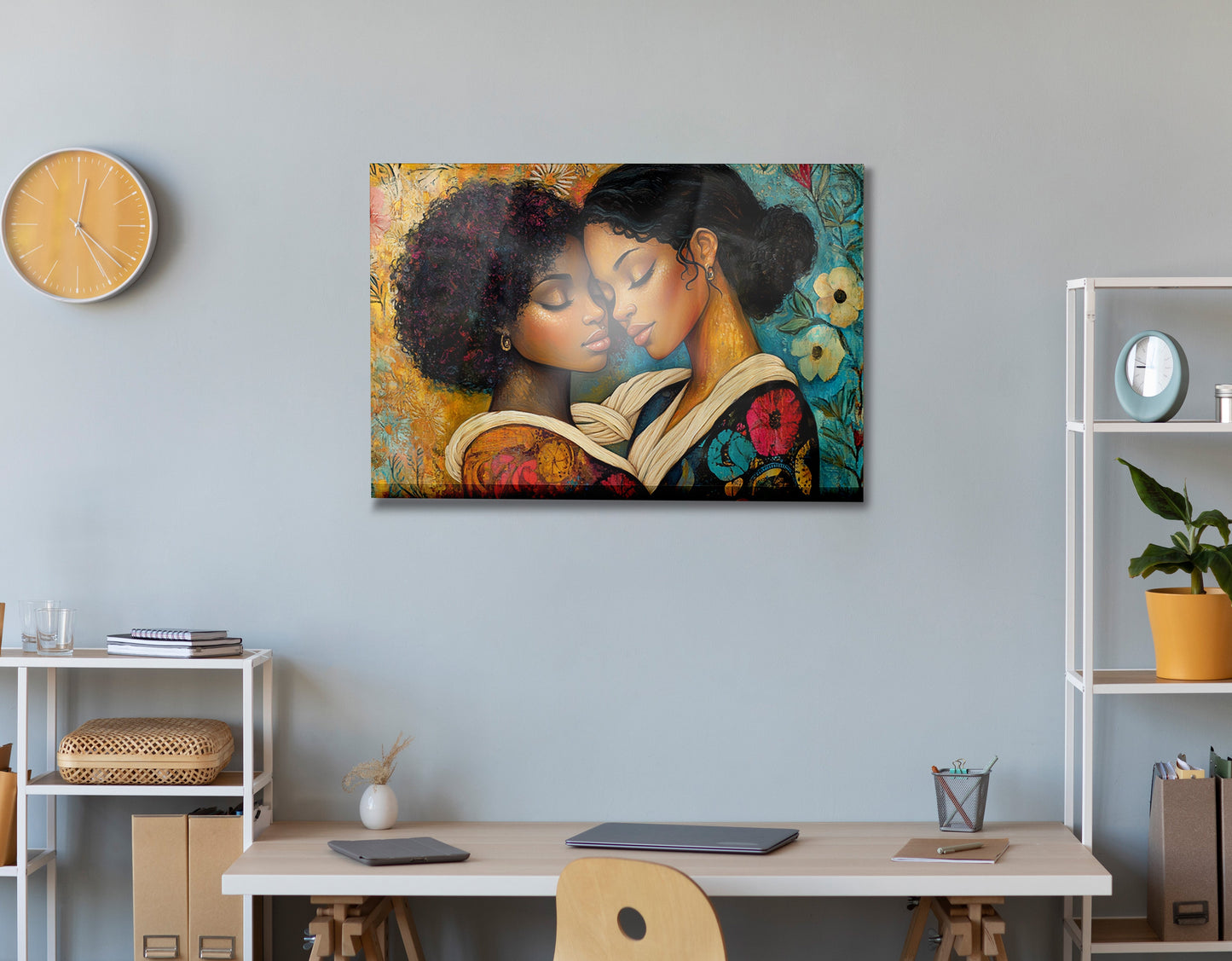 Black Lesbian Couple Embrace Black love wall art view 24