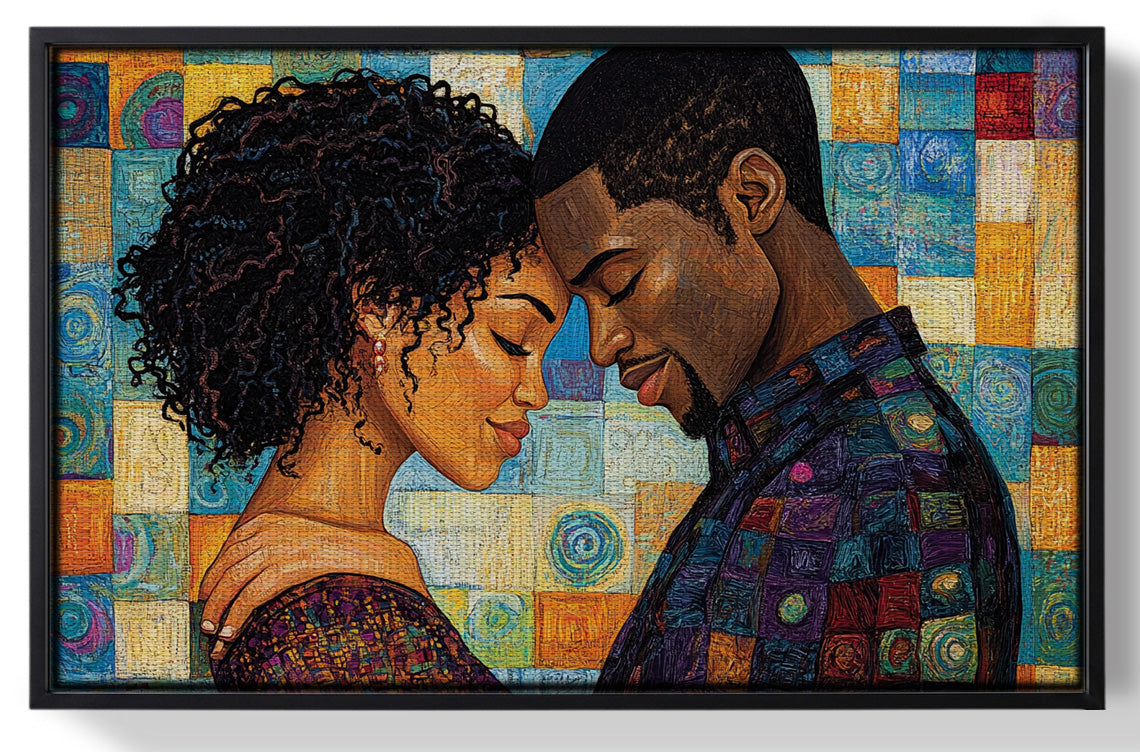 Framed Black Couple Love Portrait Black love wall art for home decor