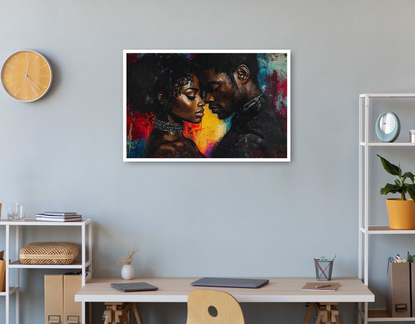 Black Couple Romantic Portrait Black love wall art print view