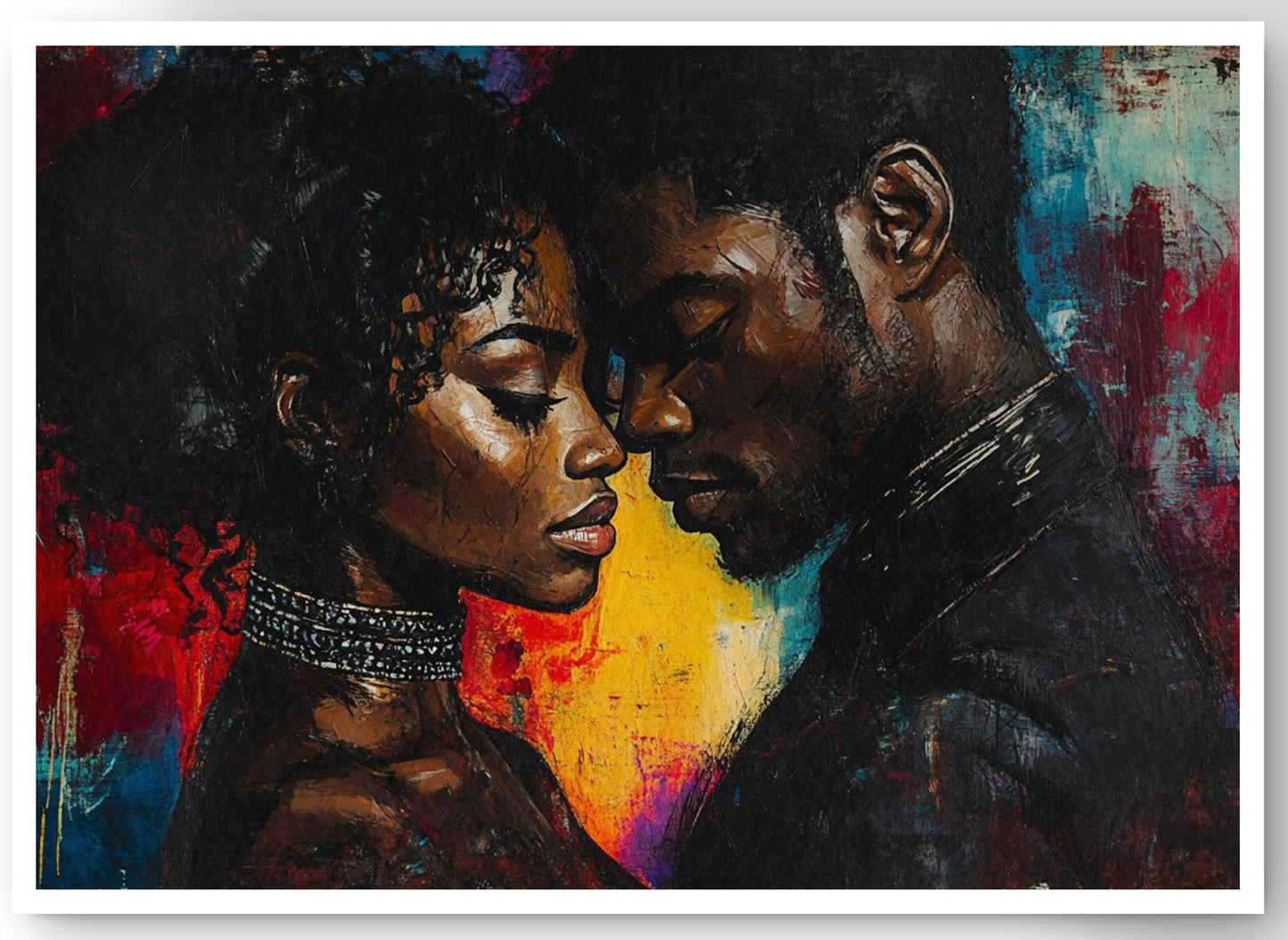 Black Couple Romantic Portrait Black love wall art canvas print by MoomZee Artwork
