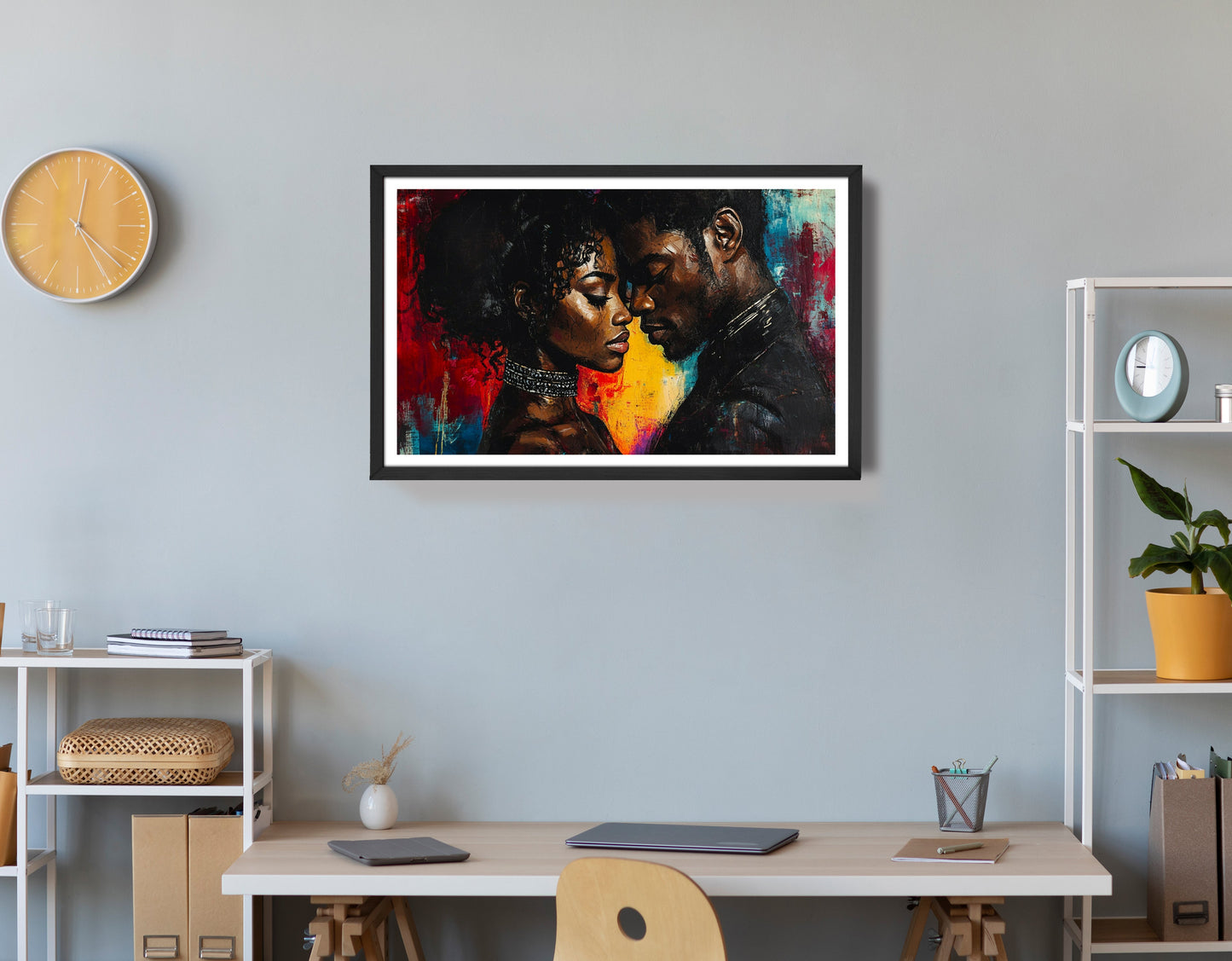 Black Couple Romantic Portrait Black love wall art view 72