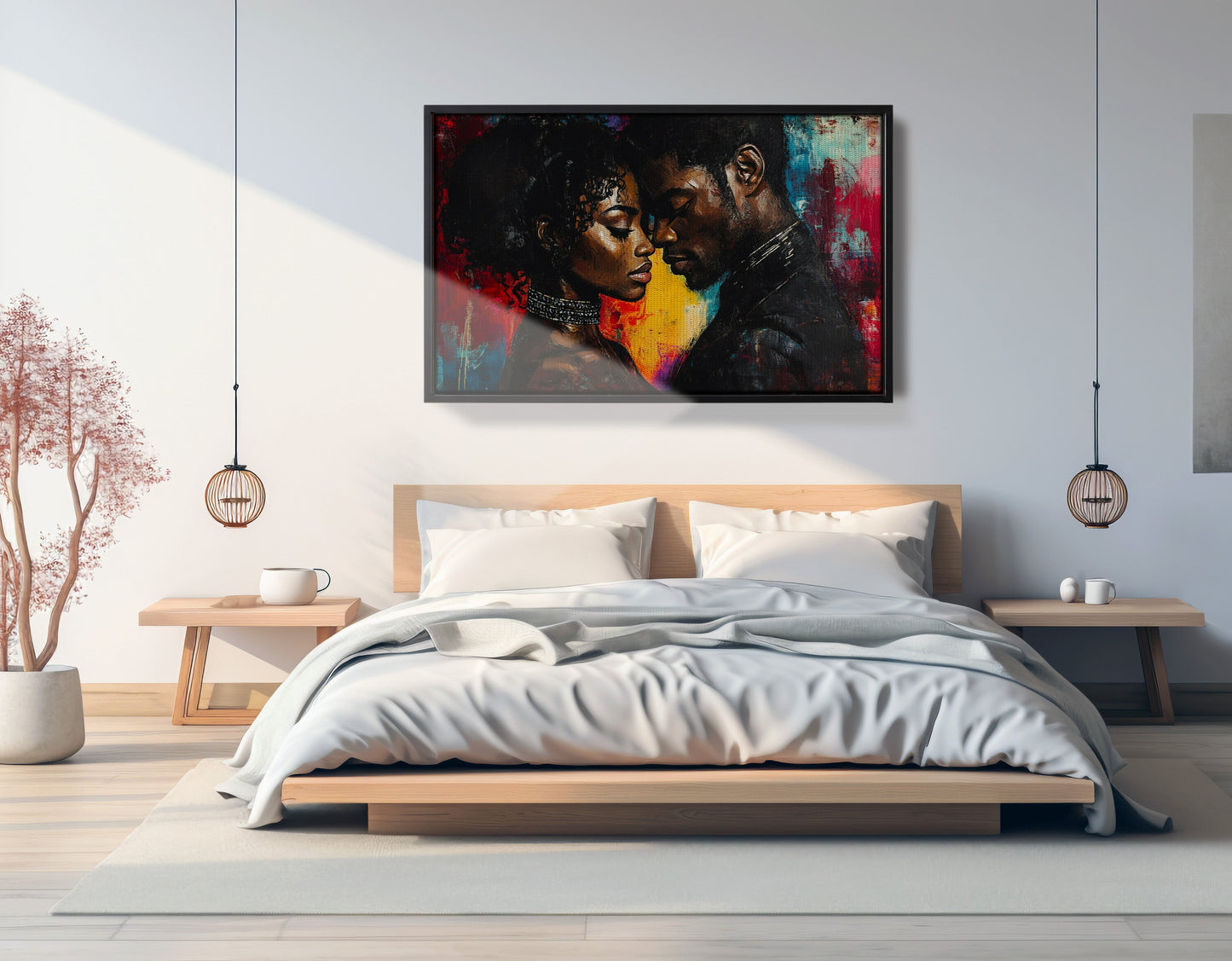 Black Couple Romantic Portrait Black love wall art view 27