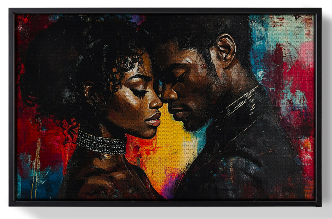 Framed Black Couple Romantic Portrait Black love wall art for home decor