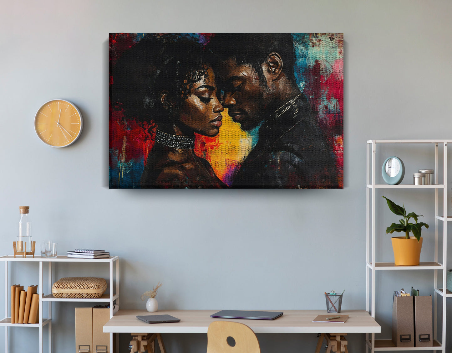 Black Couple Romantic Portrait Black love wall art view 18
